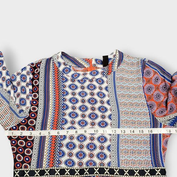 Valija Medallion Print Patchwork Flare Sleeve Mini Dress Medium Multicolor Boho - Picture 11 of 14
